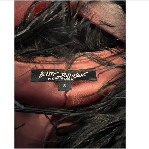 RARE Vintage Betsey Johnson Velvet Duster Coat w/Feathers Boa Small Fits 4 & 6 - Picture 6 of 9